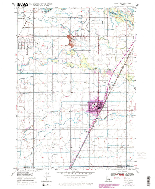 Classic USGS Rigby Idaho 7.5'x7.5' Topo Map Image