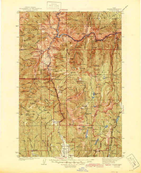 Historic 1945 Riggins Idaho 30'x30' Topo Map Image