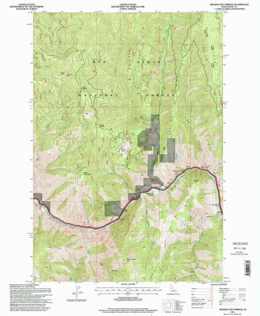 Classic USGS Riggins Hot Springs Idaho 7.5'x7.5' Topo Map Image