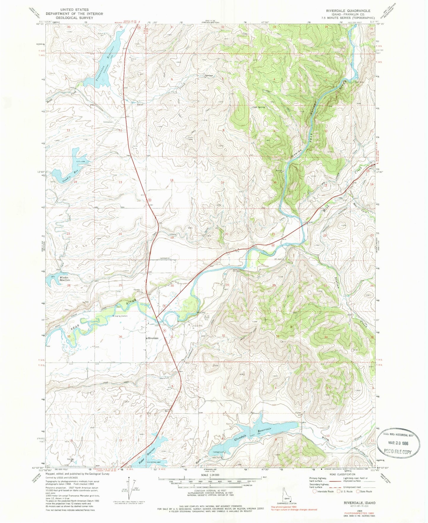 Classic USGS Riverdale Idaho 7.5'x7.5' Topo Map Image
