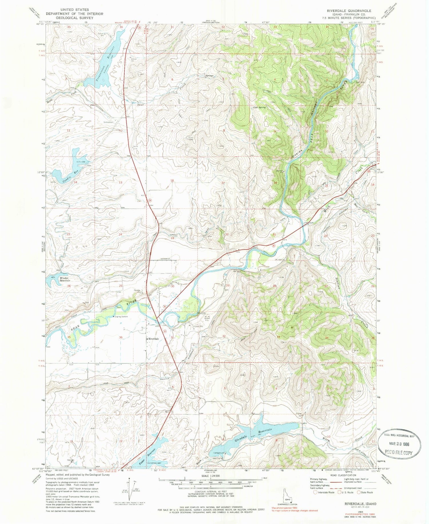 Classic USGS Riverdale Idaho 7.5'x7.5' Topo Map Image