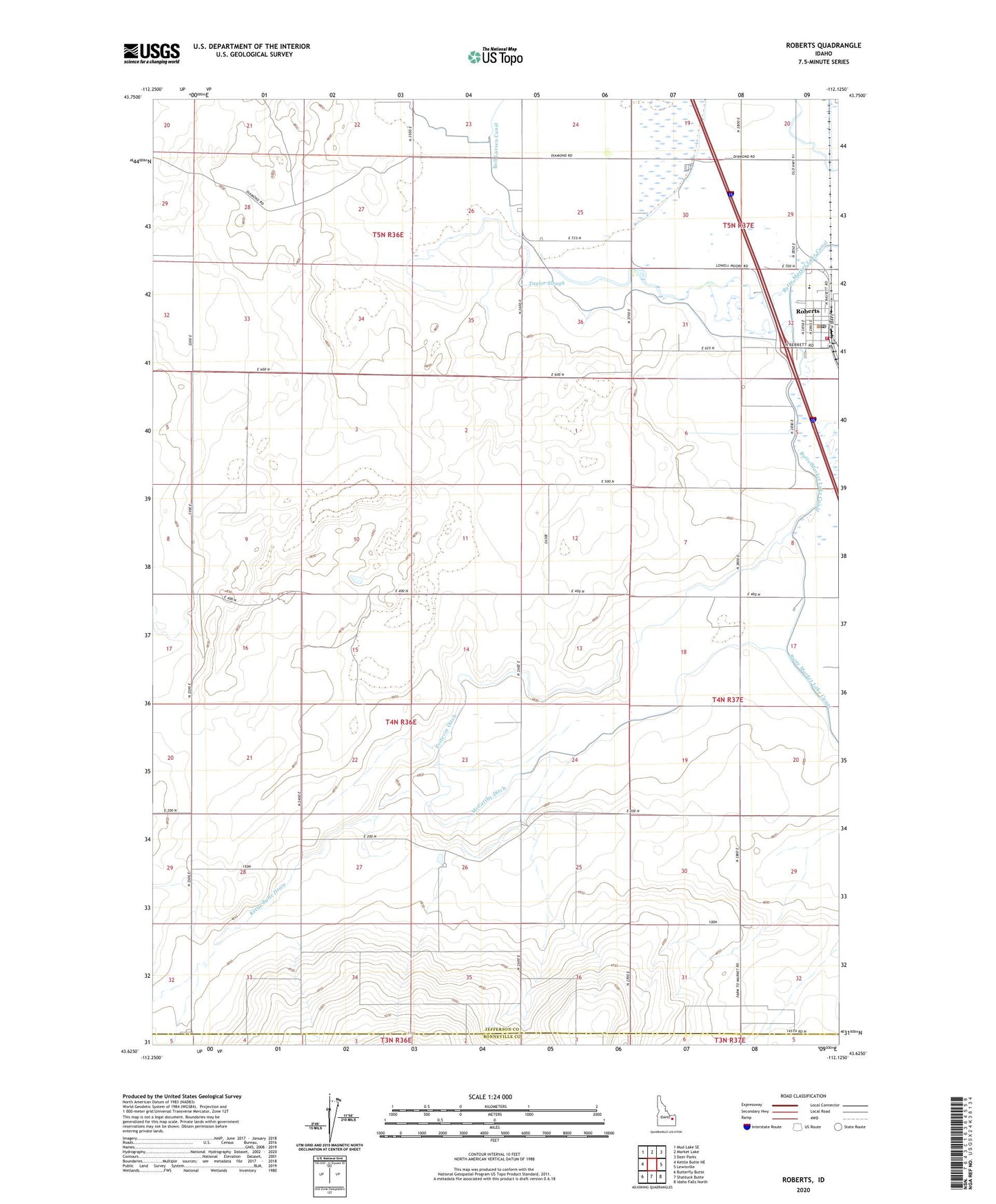 Roberts Idaho US Topo Map Image