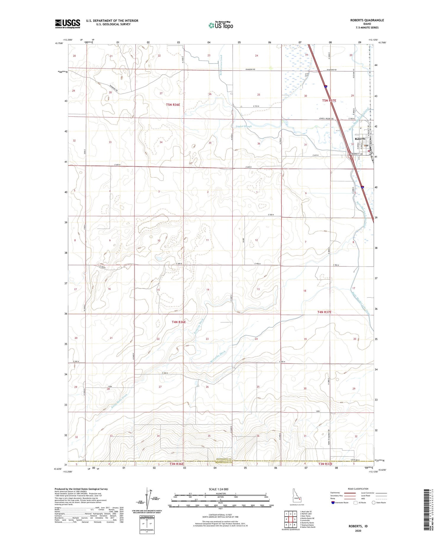 Roberts Idaho US Topo Map Image