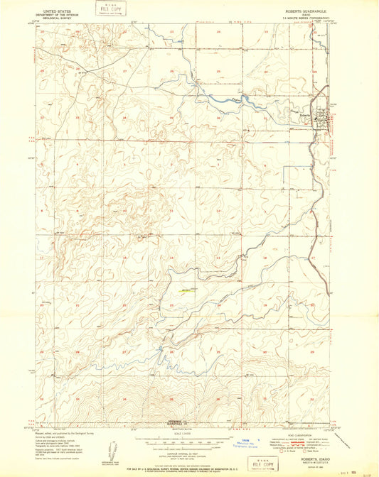 Classic USGS Roberts Idaho 7.5'x7.5' Topo Map Image