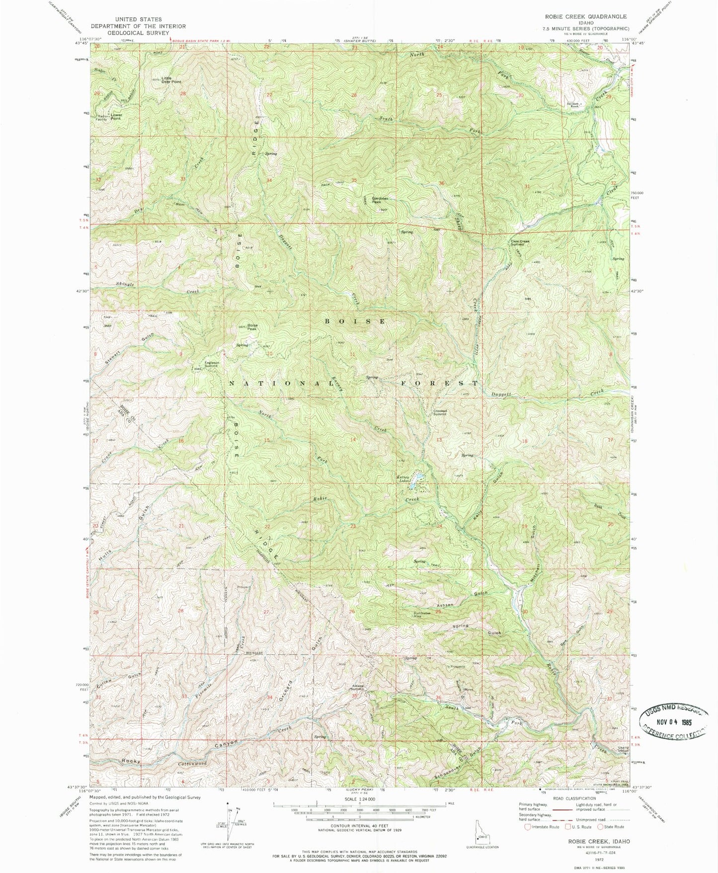 Classic USGS Robie Creek Idaho 7.5'x7.5' Topo Map Image