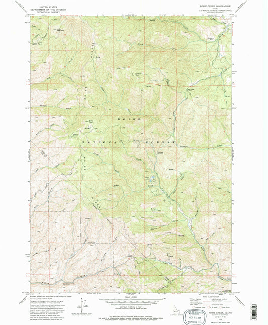 Classic USGS Robie Creek Idaho 7.5'x7.5' Topo Map Image
