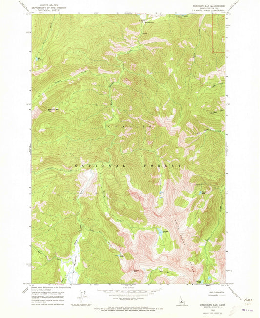 Classic USGS Robinson Bar Idaho 7.5'x7.5' Topo Map Image