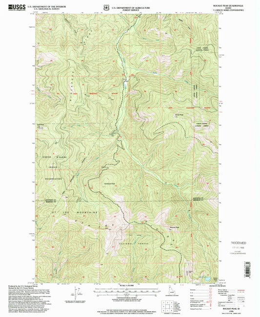 Classic USGS Rochat Peak Idaho 7.5'x7.5' Topo Map Image