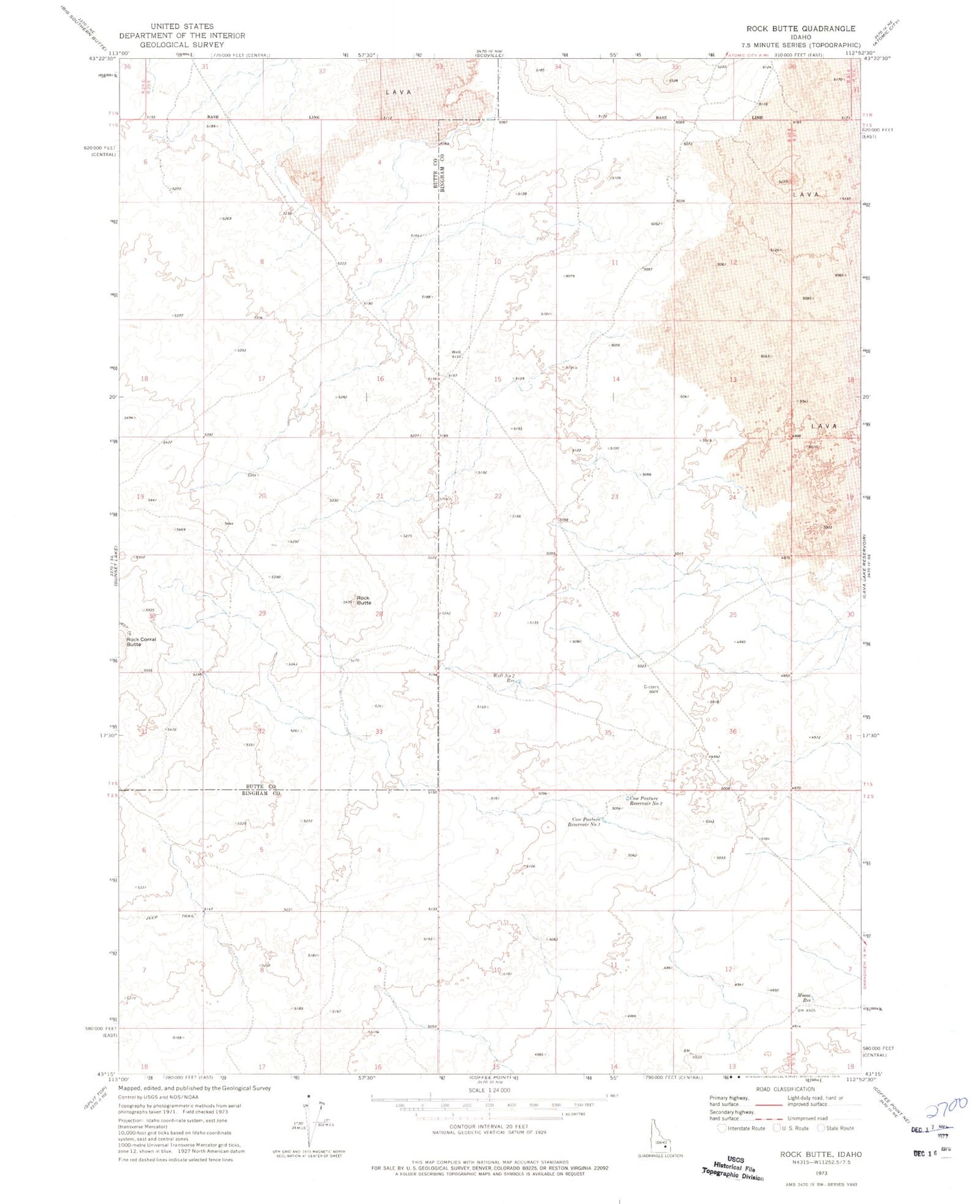 Classic USGS Rock Butte Idaho 7.5'x7.5' Topo Map Image