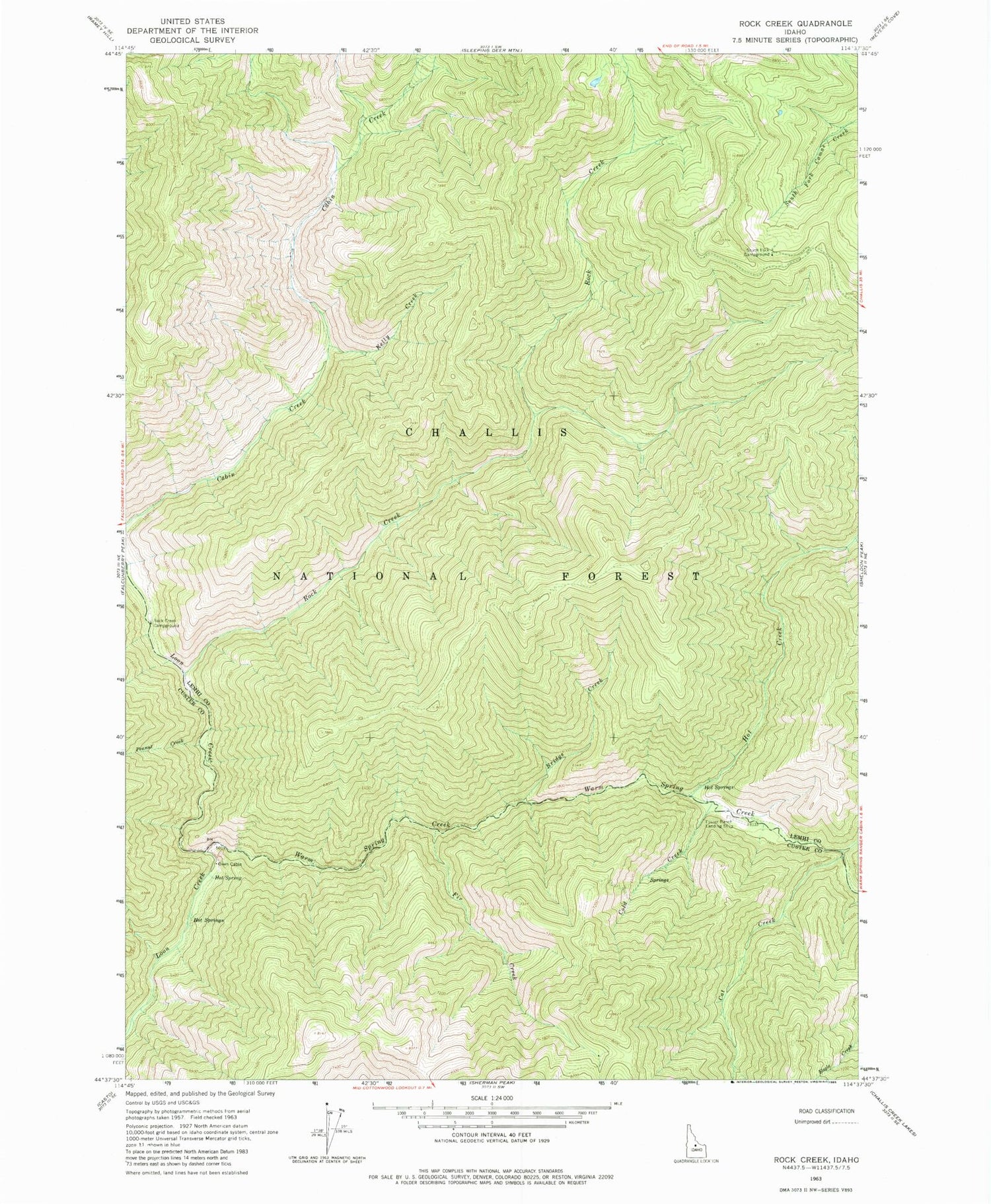 Classic USGS Rock Creek Idaho 7.5'x7.5' Topo Map Image