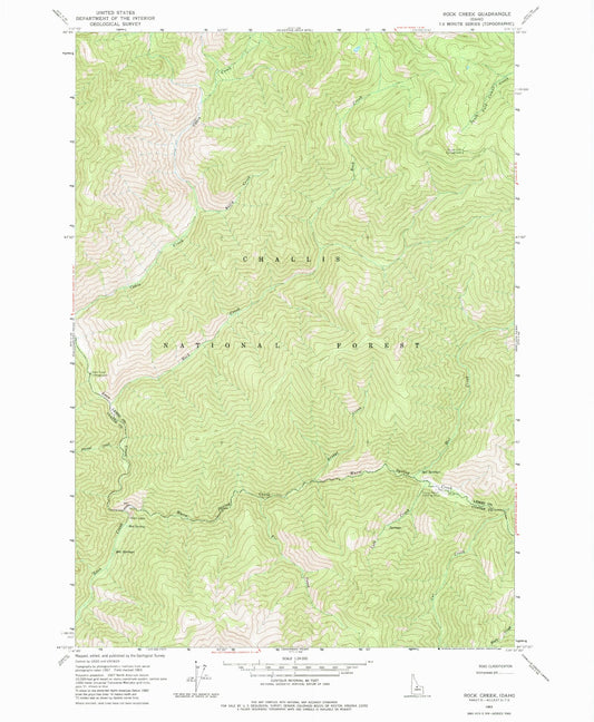 Classic USGS Rock Creek Idaho 7.5'x7.5' Topo Map Image
