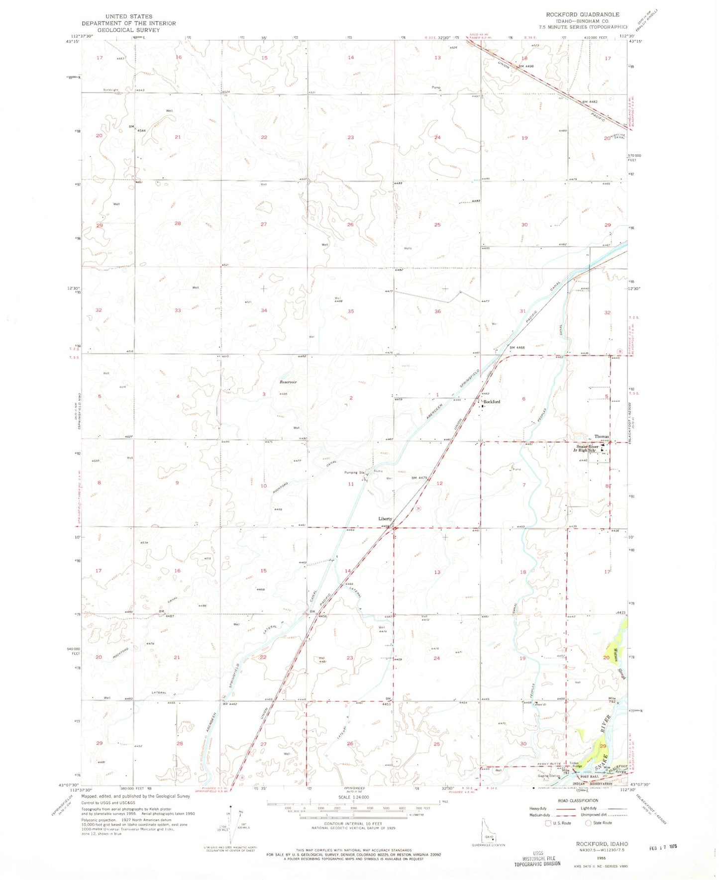 Classic USGS Rockford Idaho 7.5'x7.5' Topo Map Image