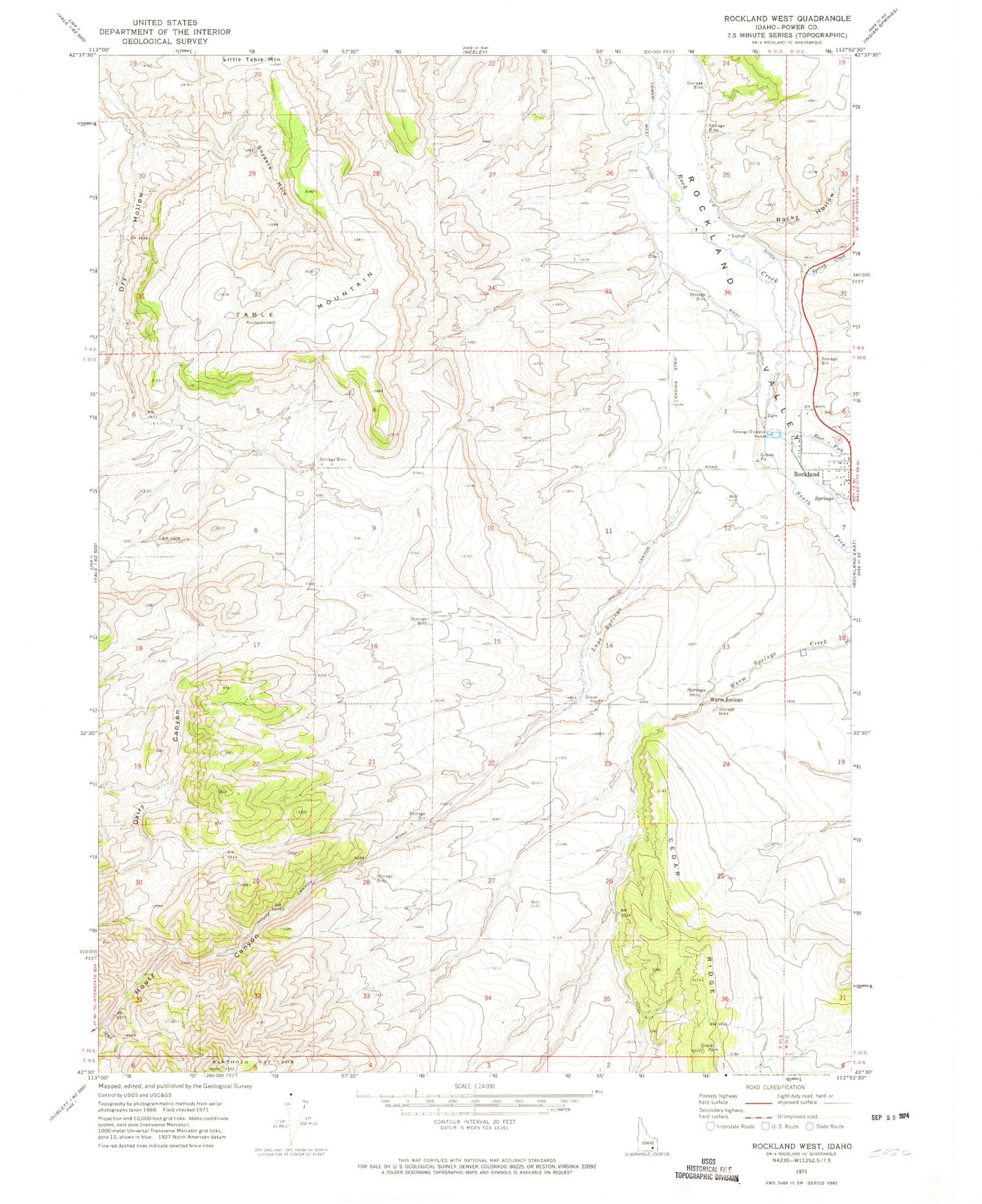 Classic USGS Rockland West Idaho 7.5'x7.5' Topo Map Image
