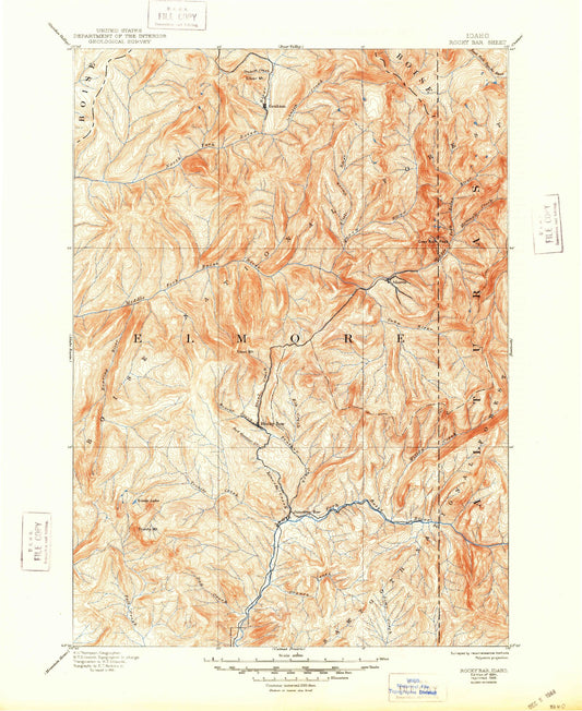 Historic 1894 Rocky Bar Idaho 30'x30' Topo Map Image