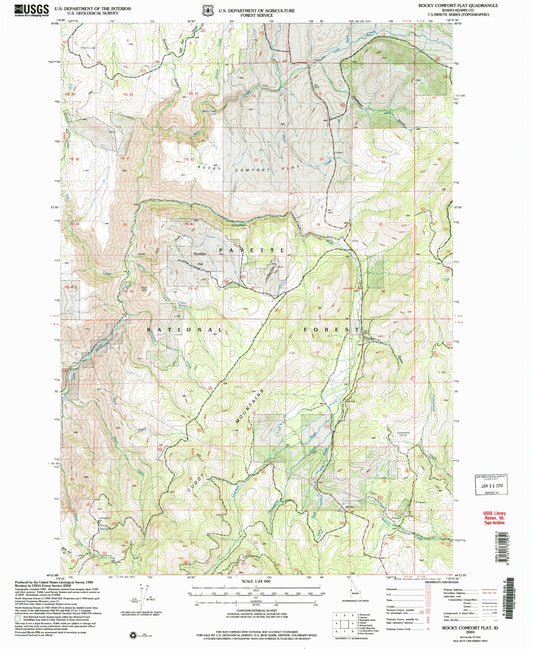 Classic USGS Rocky Comfort Flat Idaho 7.5'x7.5' Topo Map Image