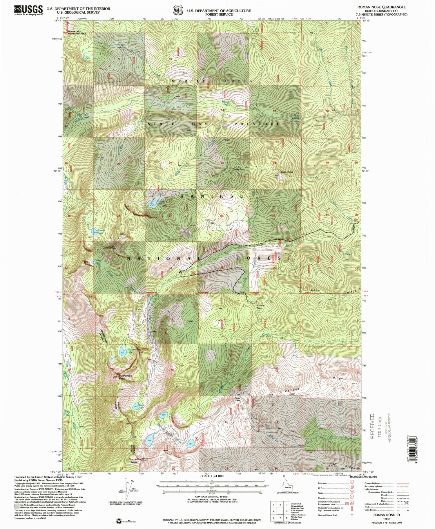 Classic USGS Roman Nose Idaho 7.5'x7.5' Topo Map Image