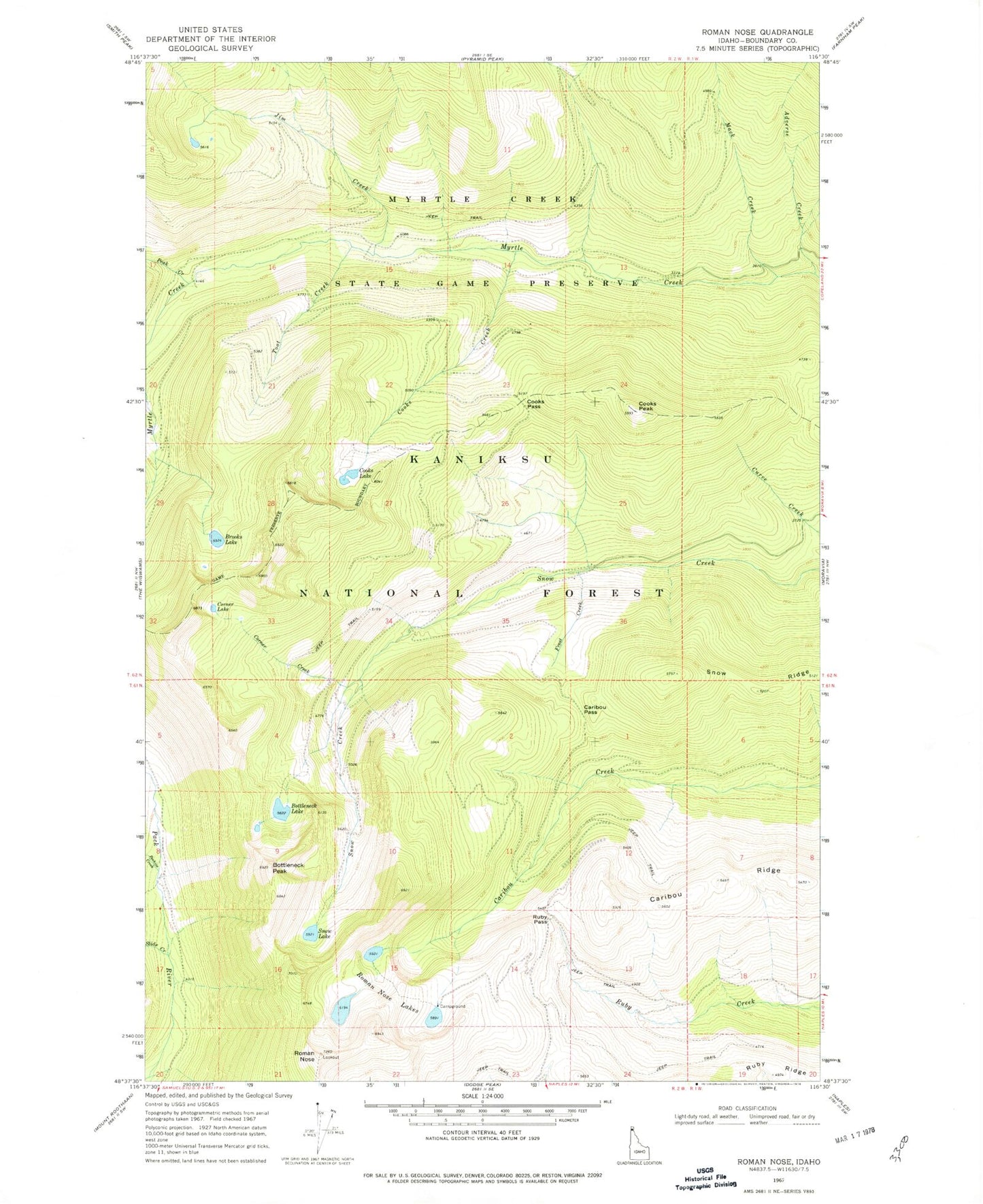 Classic USGS Roman Nose Idaho 7.5'x7.5' Topo Map Image