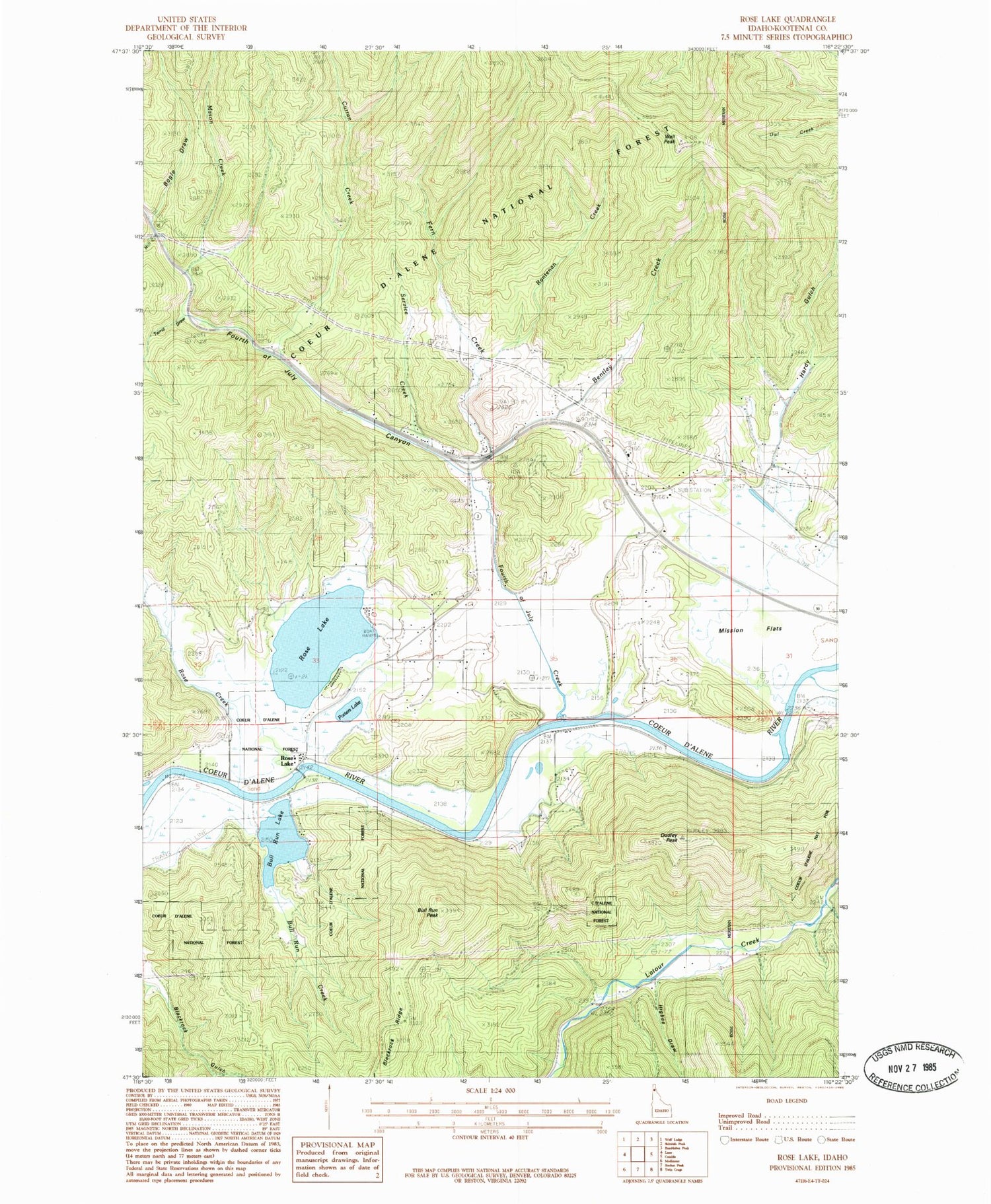 Classic USGS Rose Lake Idaho 7.5'x7.5' Topo Map Image