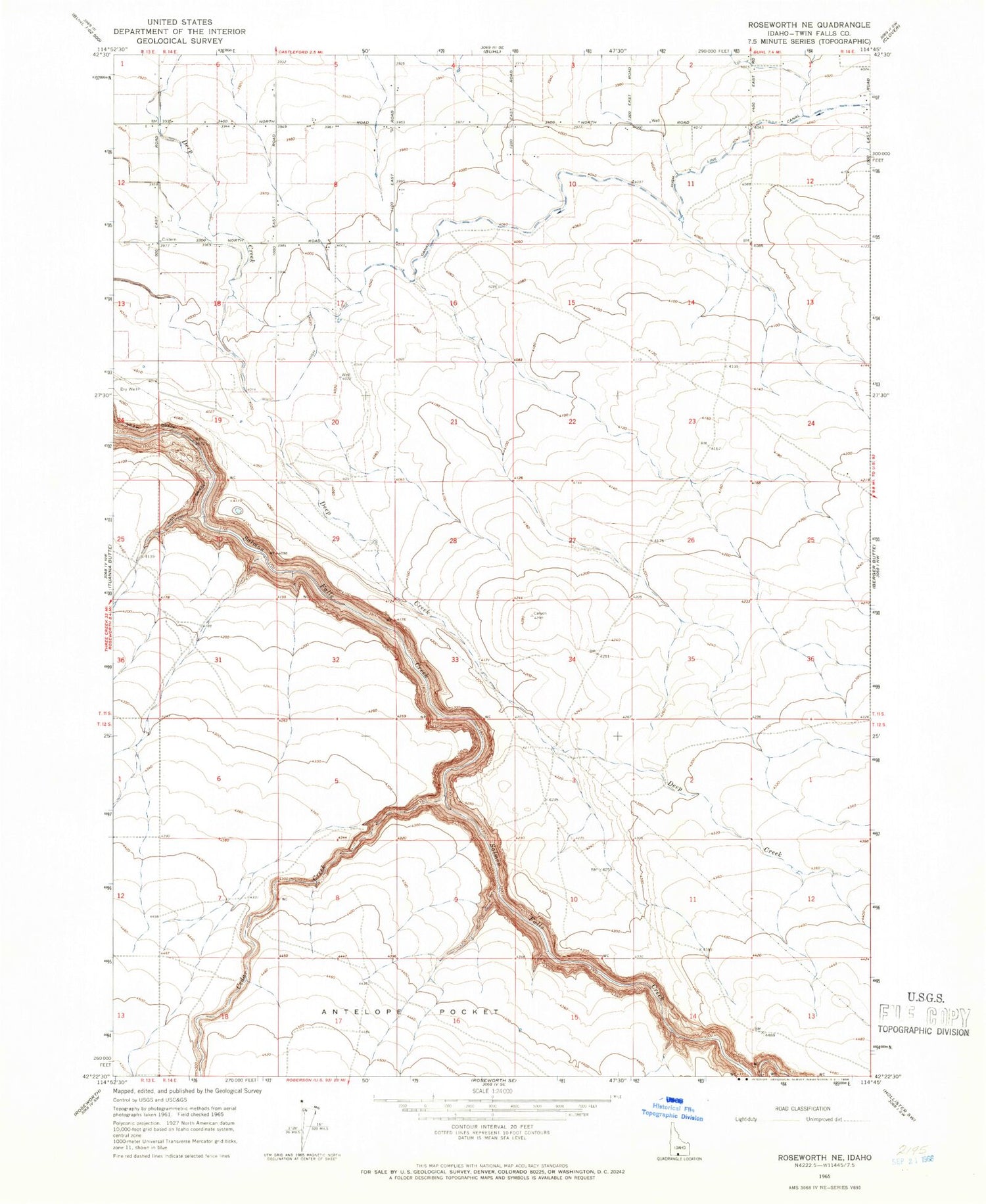 Classic USGS Roseworth NE Idaho 7.5'x7.5' Topo Map Image