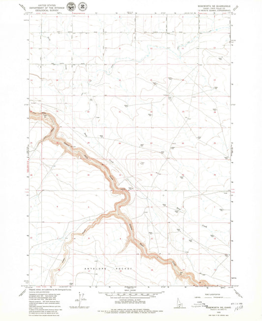 Classic USGS Roseworth NE Idaho 7.5'x7.5' Topo Map Image