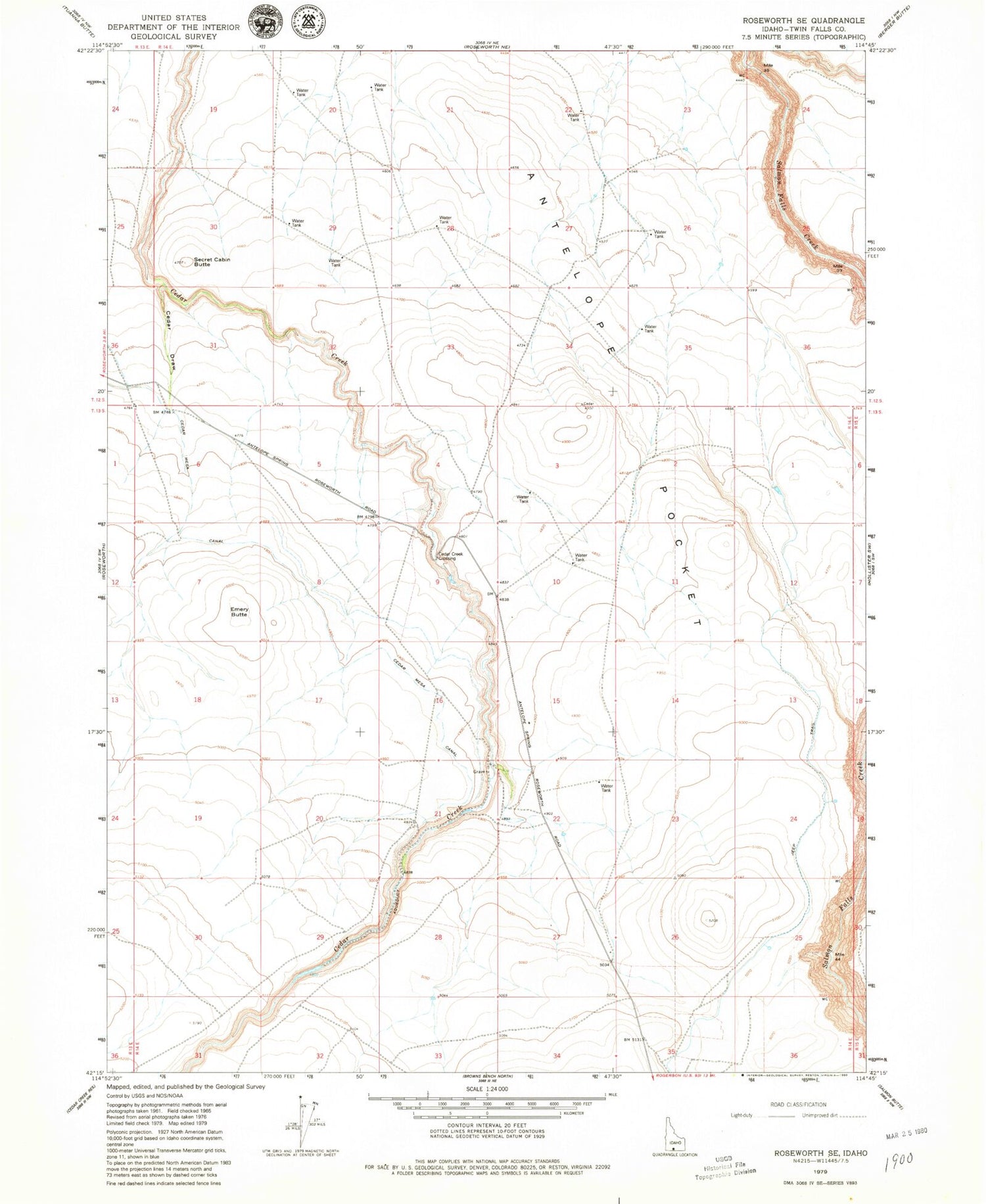 Classic USGS Roseworth SE Idaho 7.5'x7.5' Topo Map Image