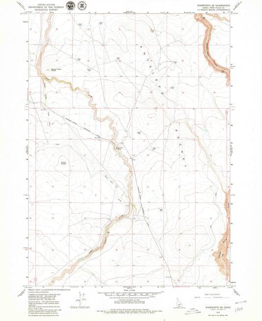 Classic USGS Roseworth SE Idaho 7.5'x7.5' Topo Map Image