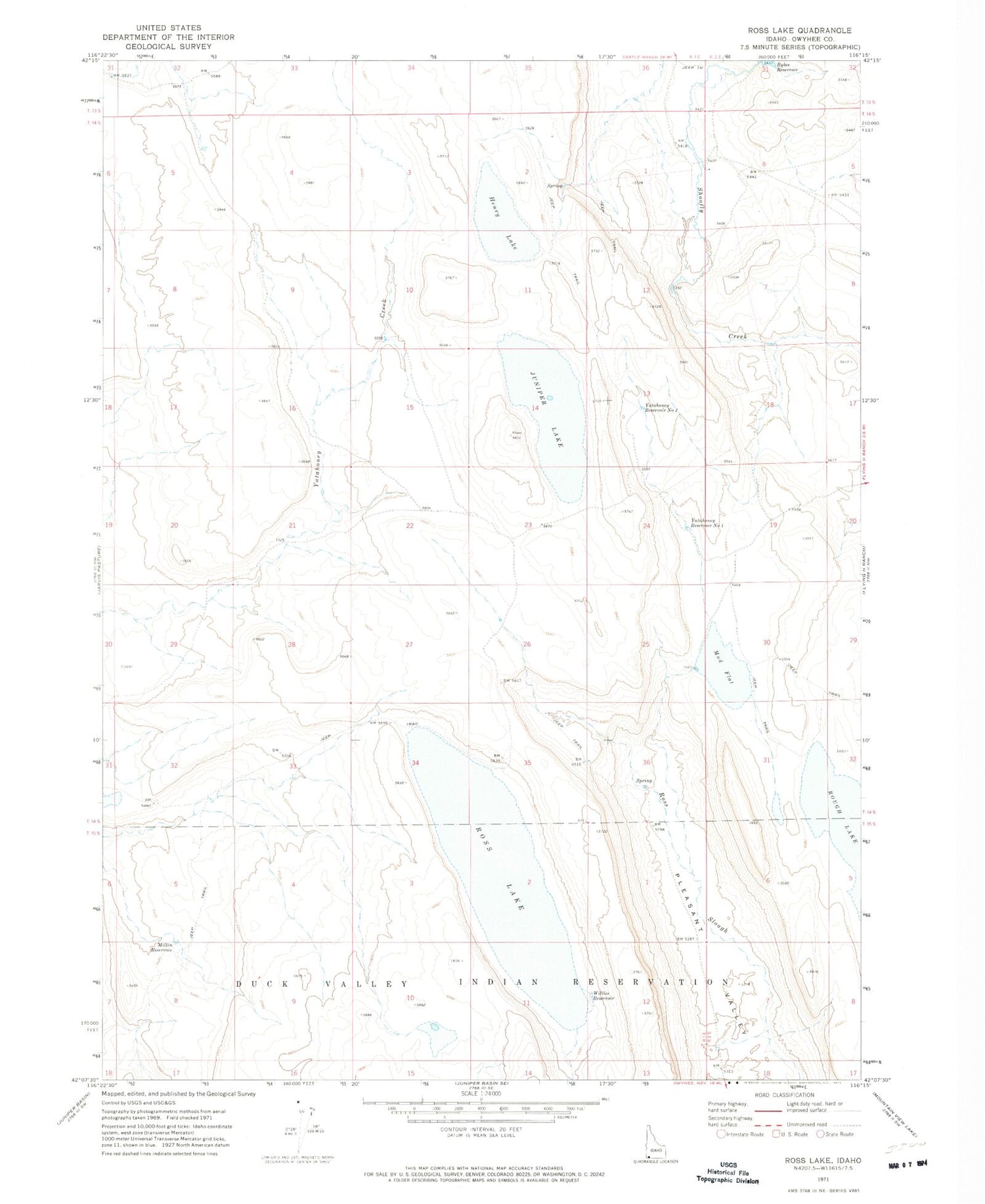 Classic USGS Ross Lake Idaho 7.5'x7.5' Topo Map Image