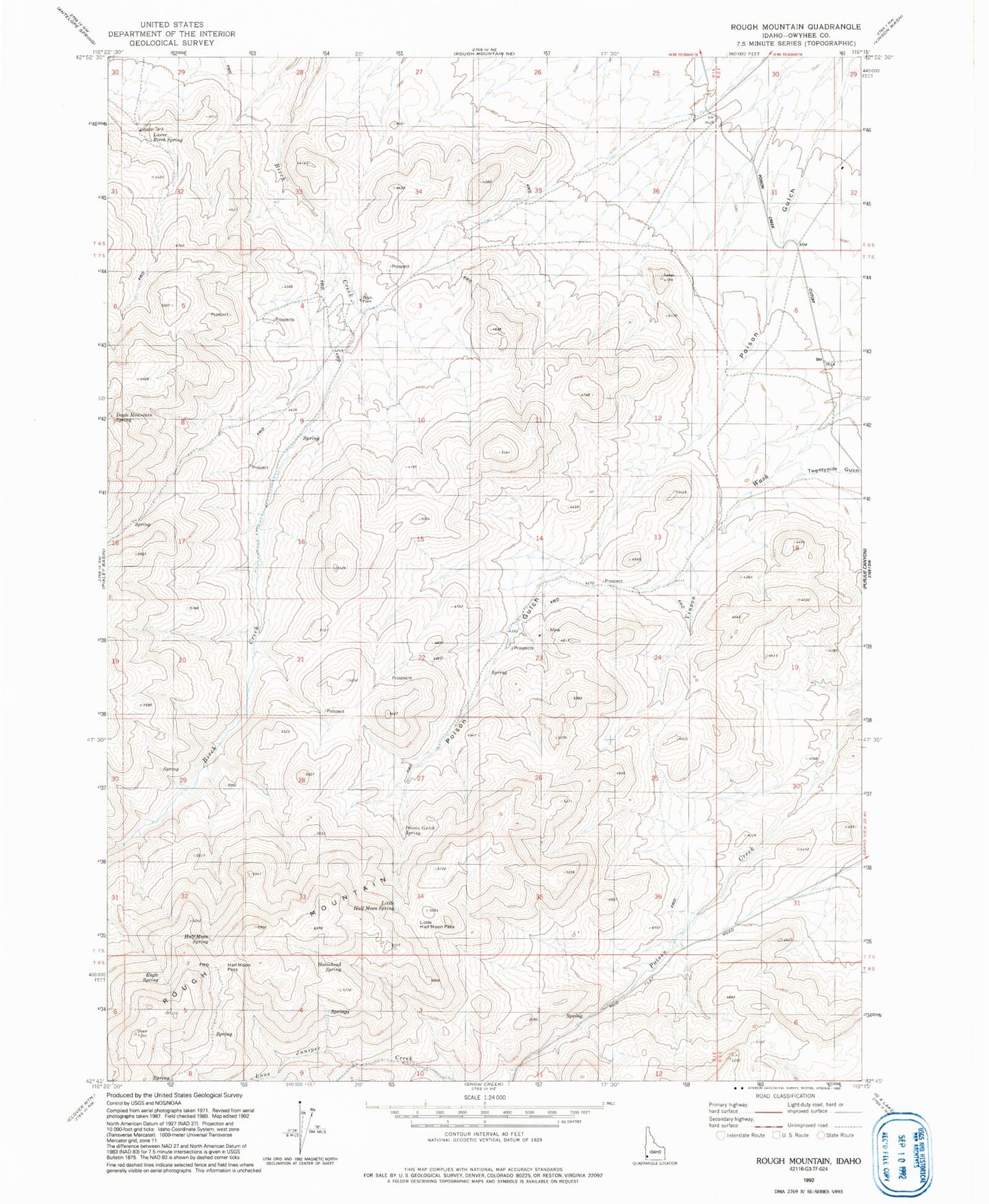 Classic USGS Rough Mountain Idaho 7.5'x7.5' Topo Map Image
