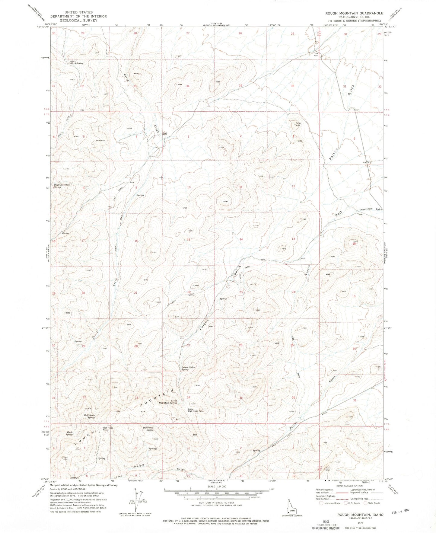 Classic USGS Rough Mountain Idaho 7.5'x7.5' Topo Map Image