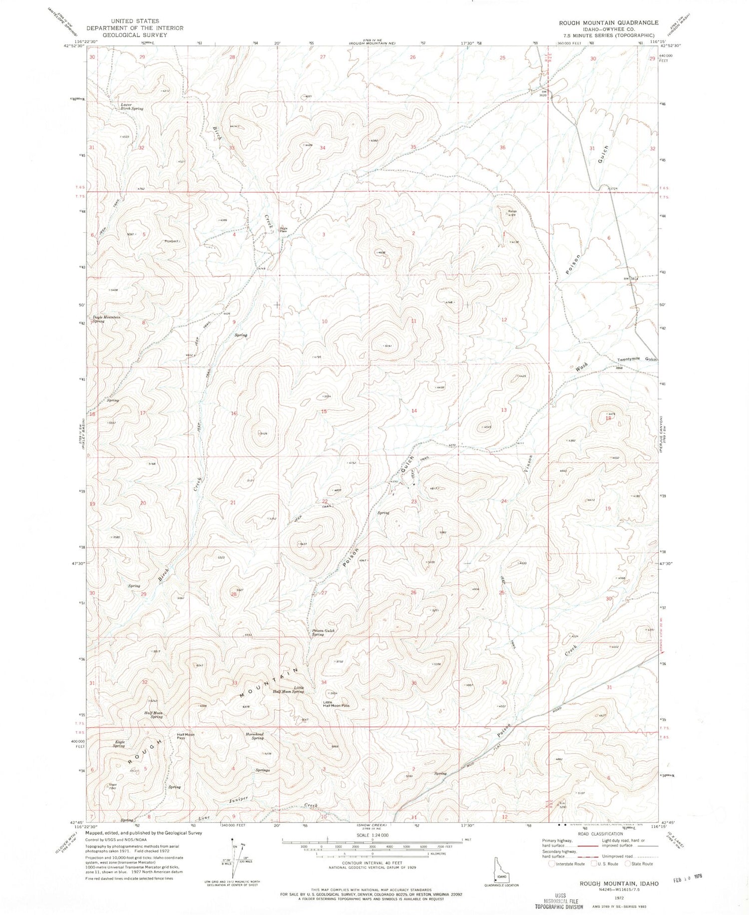 Classic USGS Rough Mountain Idaho 7.5'x7.5' Topo Map Image