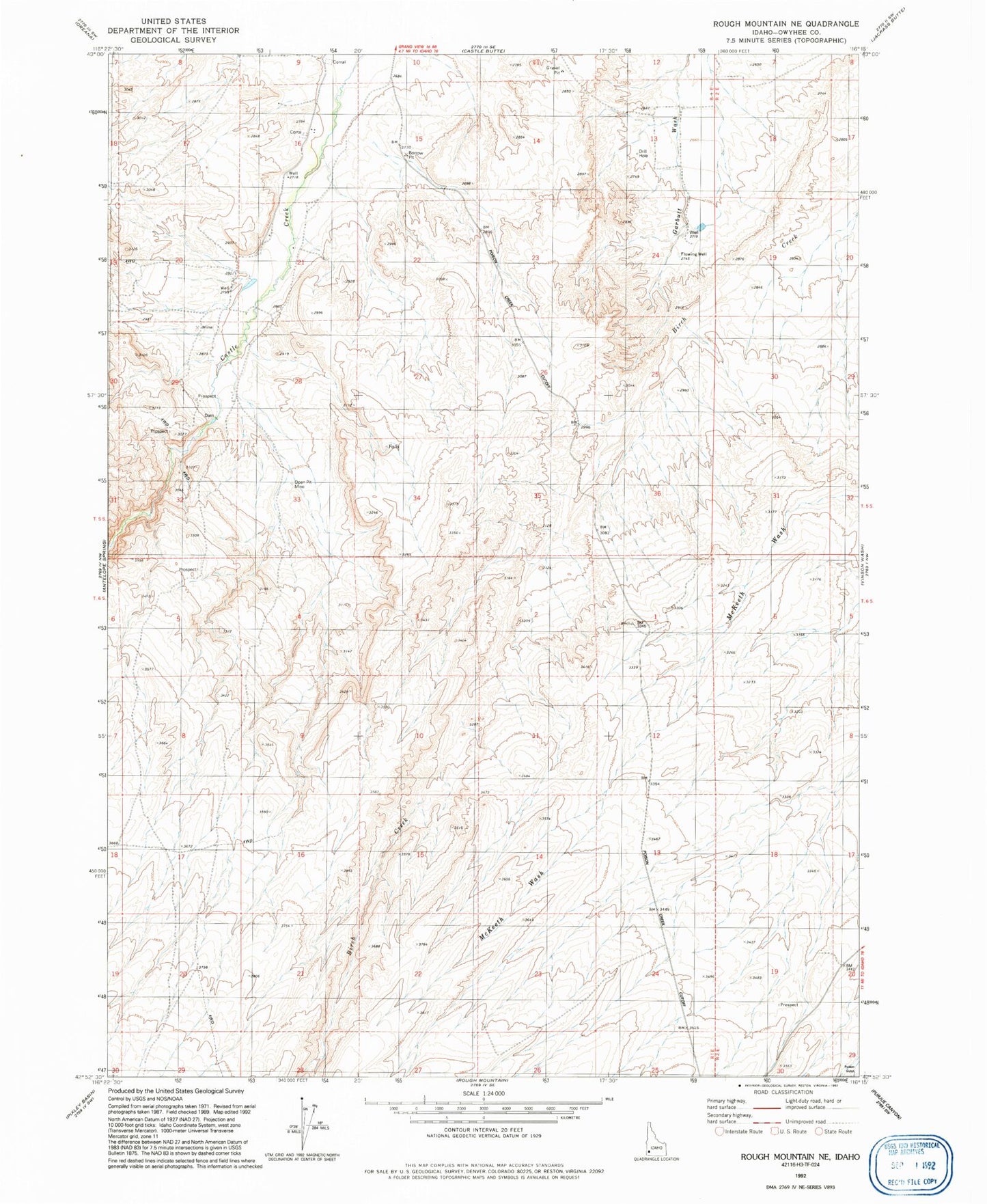 Classic USGS Rough Mountain NE Idaho 7.5'x7.5' Topo Map Image