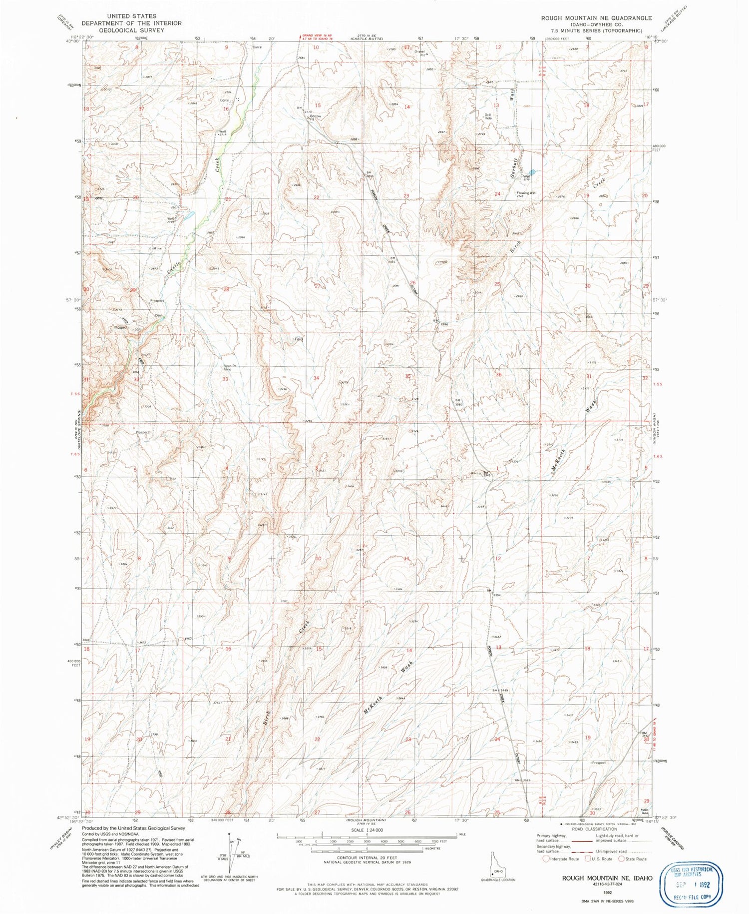 Classic USGS Rough Mountain NE Idaho 7.5'x7.5' Topo Map Image