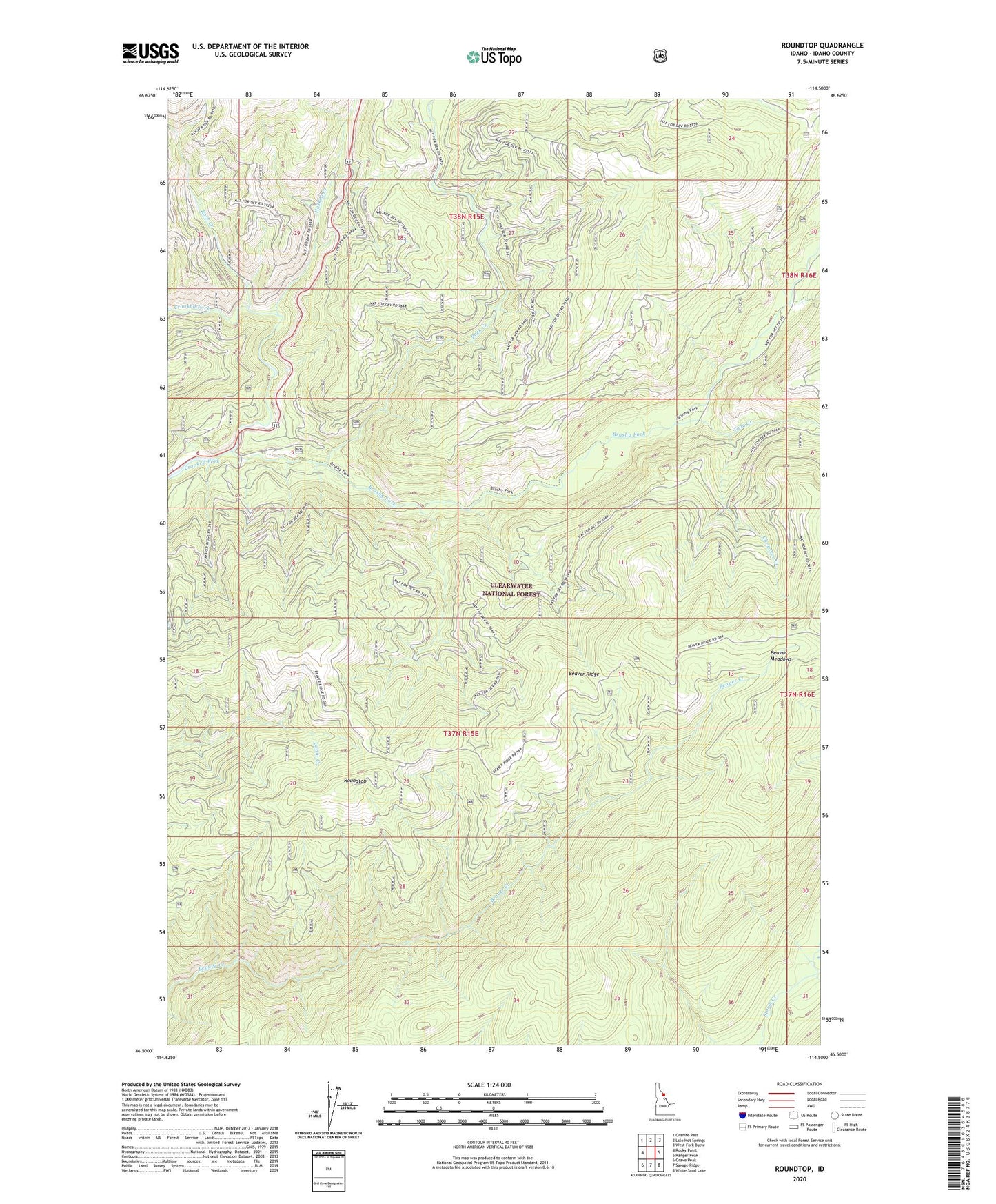 Roundtop Idaho US Topo Map Image