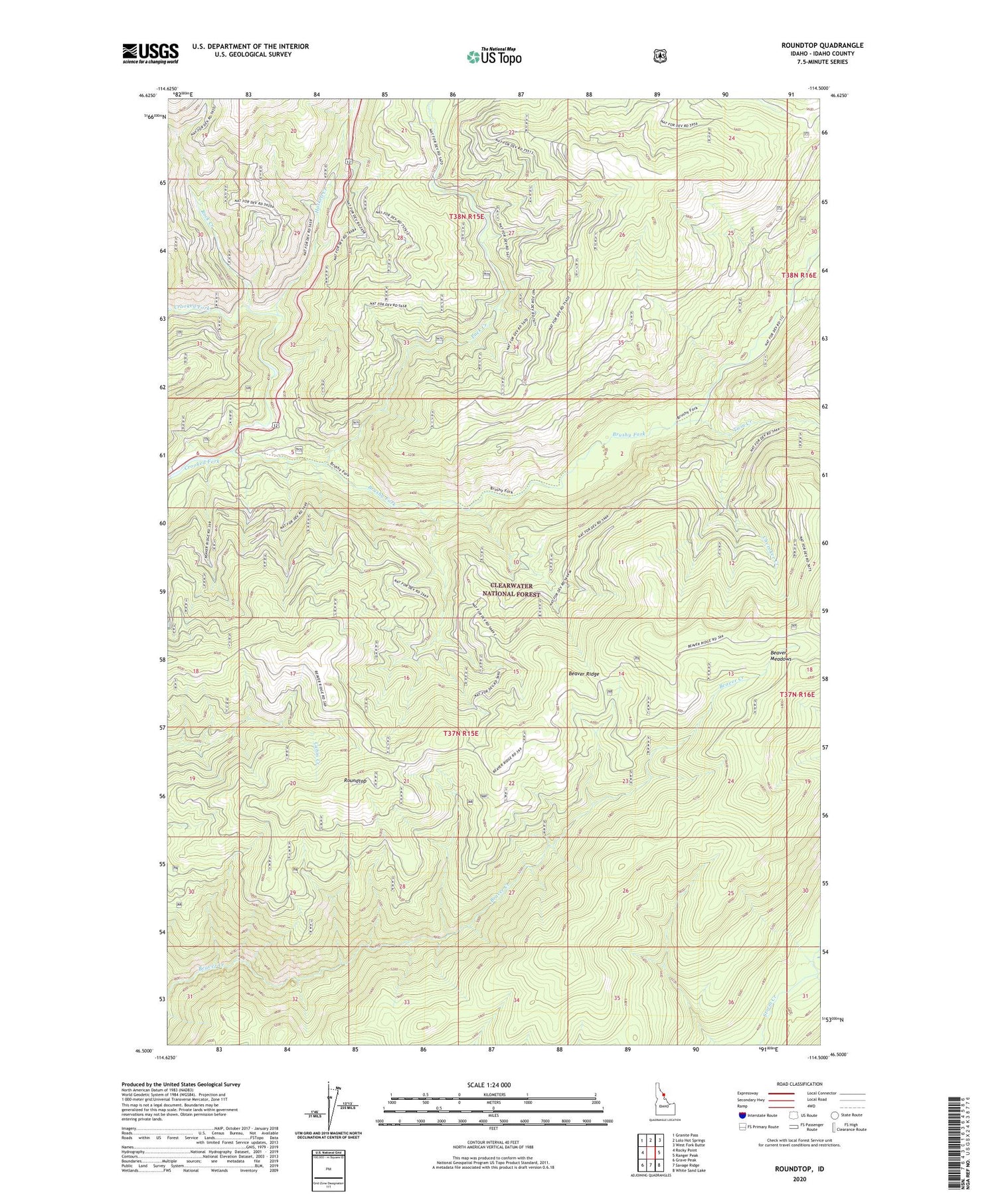 Roundtop Idaho US Topo Map Image