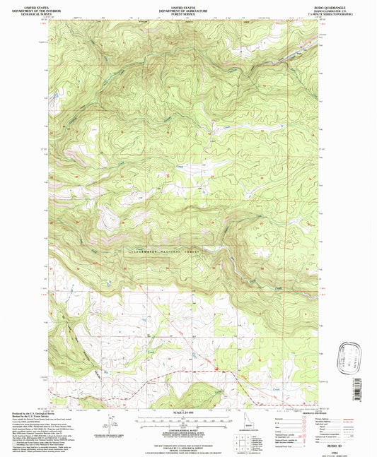 Classic USGS Rudo Idaho 7.5'x7.5' Topo Map Image