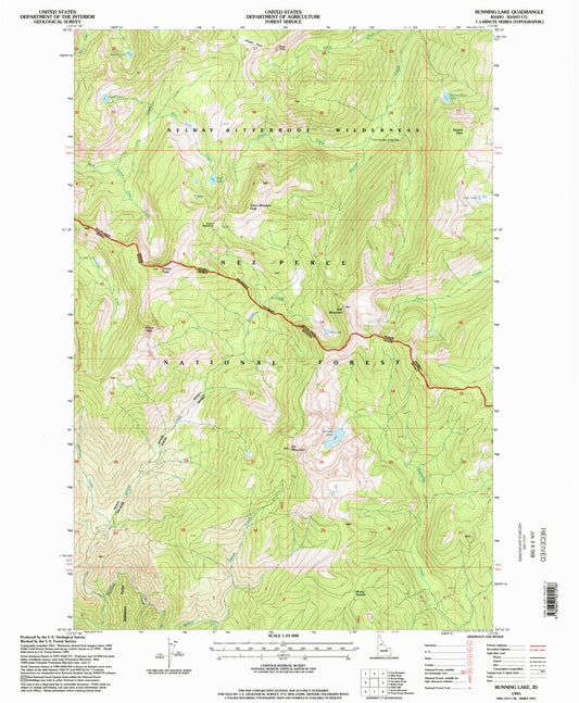 Classic USGS Running Lake Idaho 7.5'x7.5' Topo Map Image