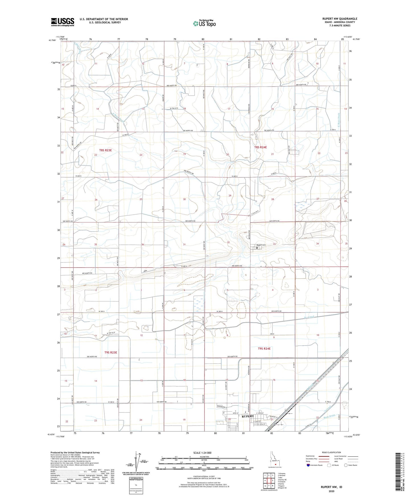 Rupert NW Idaho US Topo Map Image