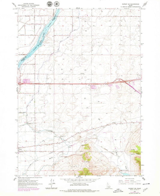Classic USGS Rupert SE Idaho 7.5'x7.5' Topo Map Image