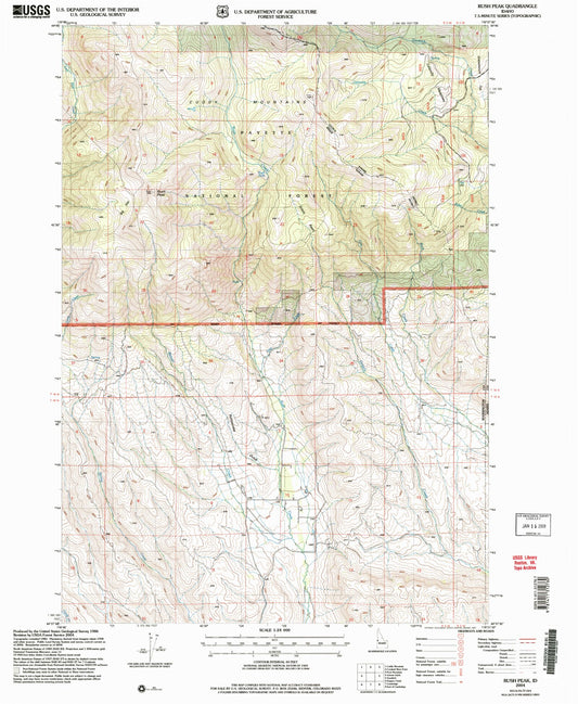 Classic USGS Rush Peak Idaho 7.5'x7.5' Topo Map Image