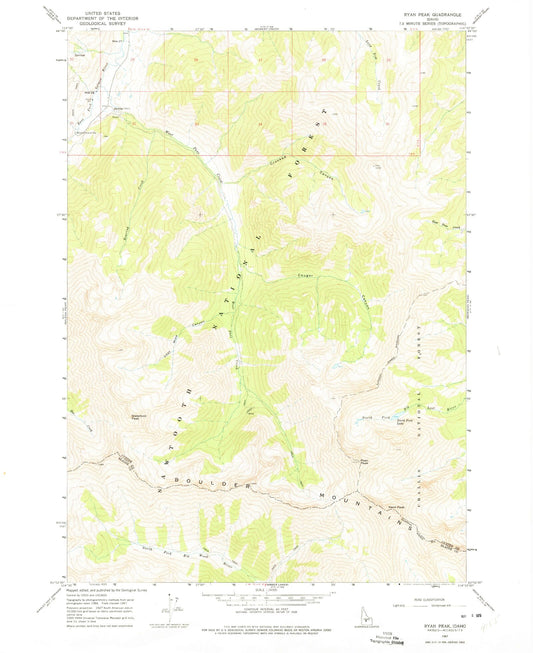 Classic USGS Ryan Peak Idaho 7.5'x7.5' Topo Map Image