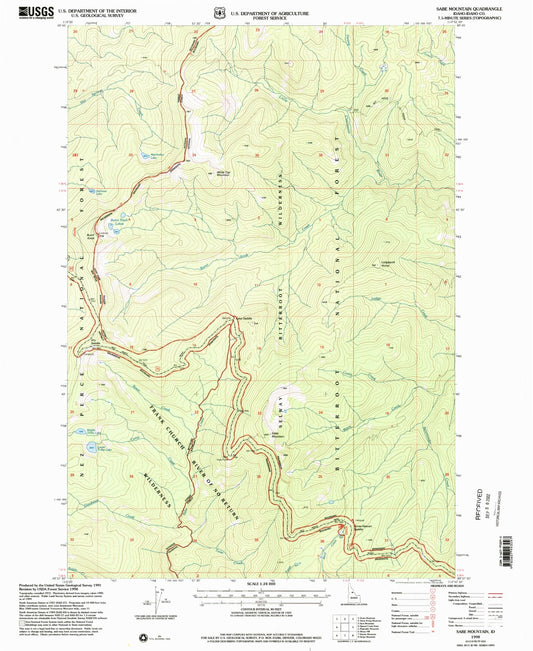 Classic USGS Sabe Mountain Idaho 7.5'x7.5' Topo Map Image