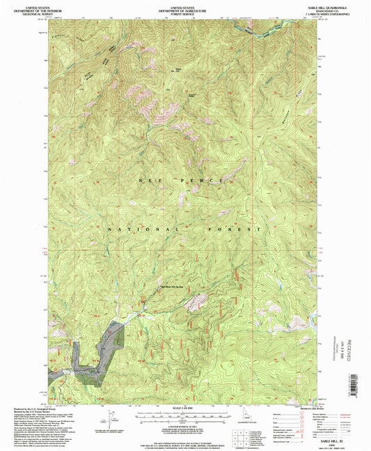 Classic USGS Sable Hill Idaho 7.5'x7.5' Topo Map Image