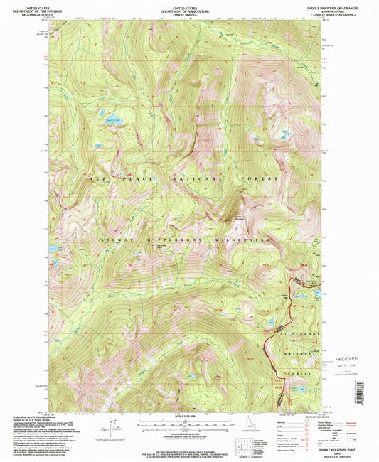 Classic USGS Saddle Mountain Idaho 7.5'x7.5' Topo Map Image