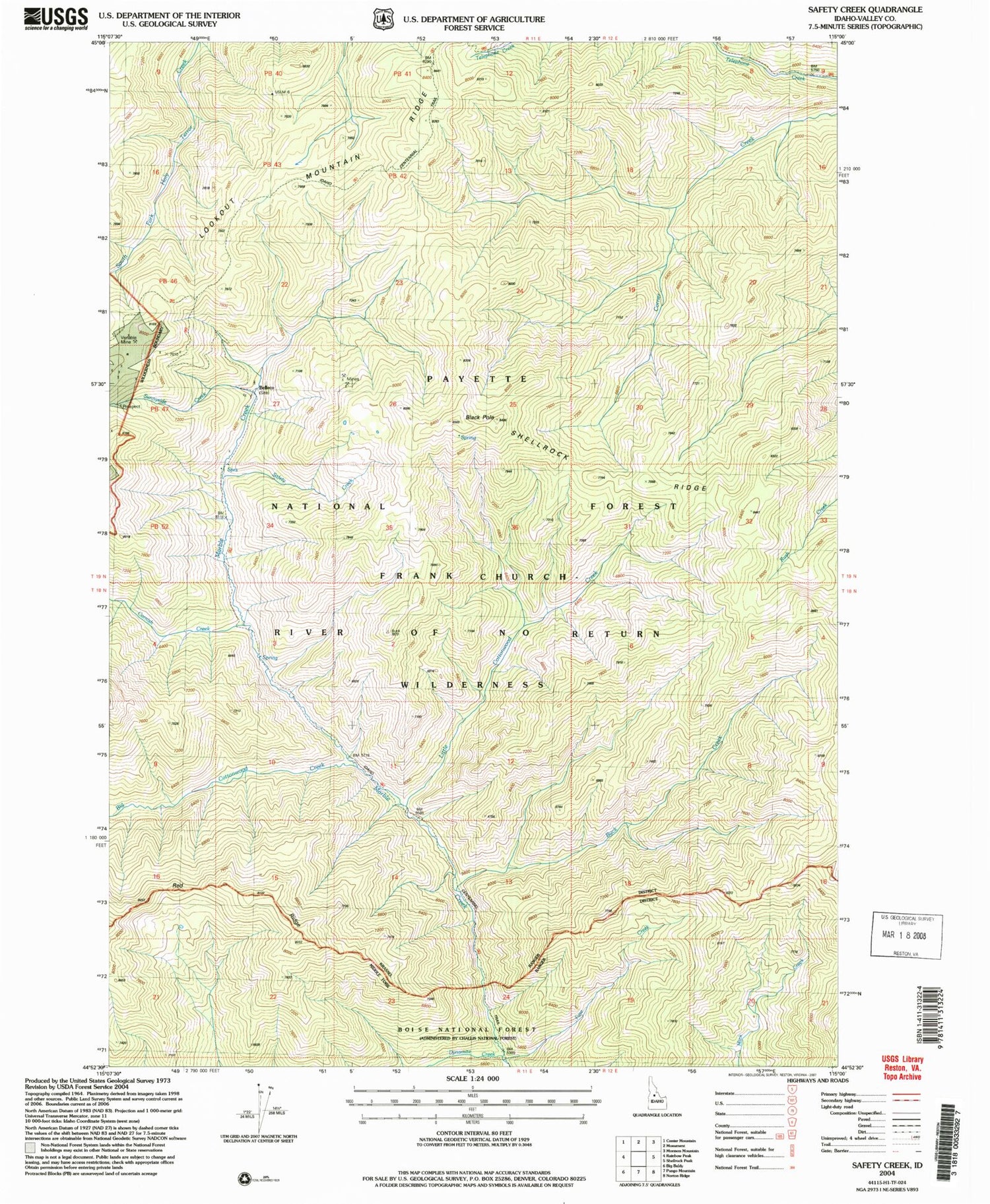 Classic USGS Safety Creek Idaho 7.5'x7.5' Topo Map Image