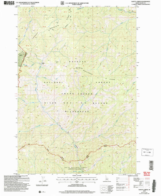 Classic USGS Safety Creek Idaho 7.5'x7.5' Topo Map Image