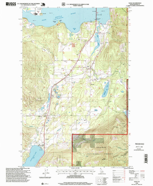 Classic USGS Sagle Idaho 7.5'x7.5' Topo Map Image