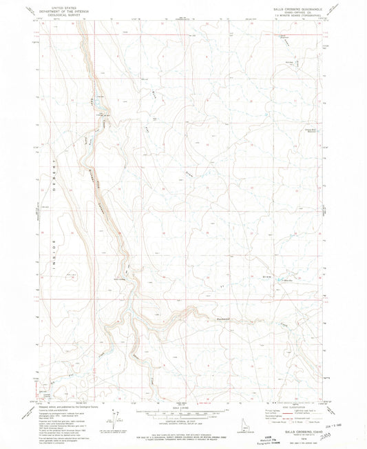 Classic USGS Salls Crossing Idaho 7.5'x7.5' Topo Map Image