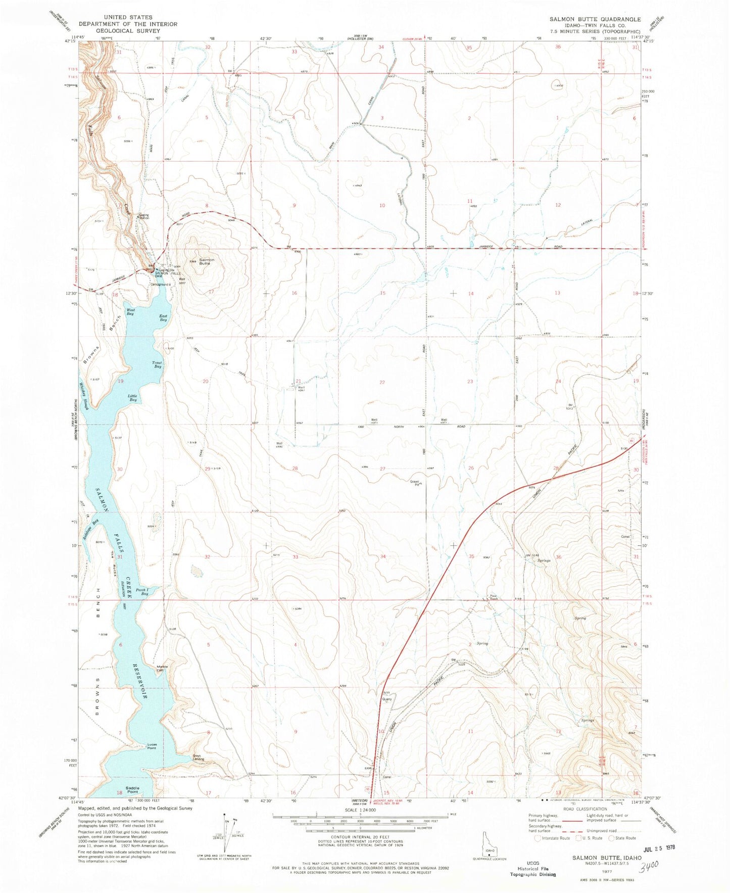 Classic USGS Salmon Butte Idaho 7.5'x7.5' Topo Map Image