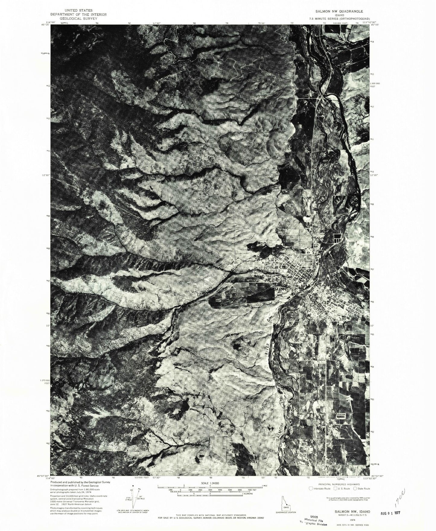 Classic USGS Salmon Idaho 7.5'x7.5' Topo Map Image