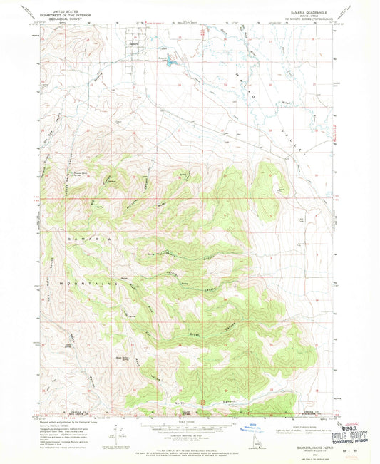 Classic USGS Samaria Idaho 7.5'x7.5' Topo Map Image
